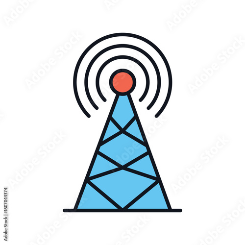 antenna color line icon with white background vector stock illustration