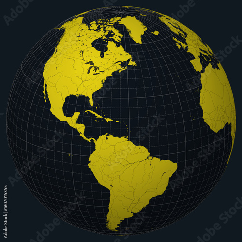 British Virgin Islands on Globe. Country view on the world map in Charcoal Bright Yellow color palette. British Virgin Islands shape on map.