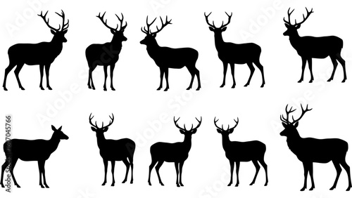 Set of deer silhouette illustration. Deer icon set vector design.