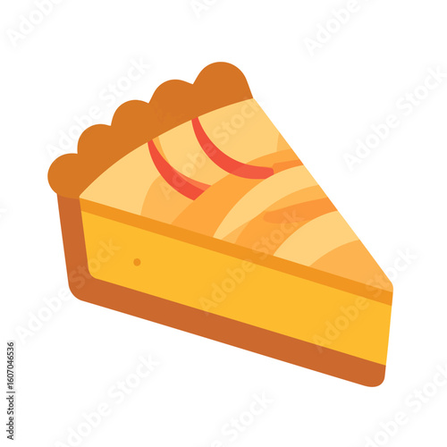 A colorful vector illustration of a single slice of fruit pie with a golden-brown fluted crust and sliced fruit topping.