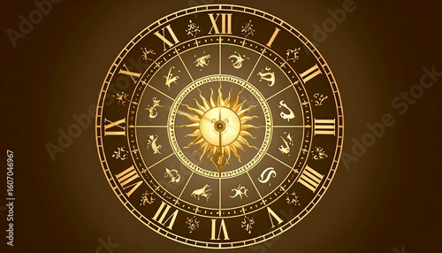 Wallpaper Mural Ornate golden clock face with zodiac symbols Torontodigital.ca