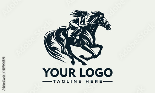A stylized logo featuring a woman jockey riding a galloping horse, set against a neutral background.