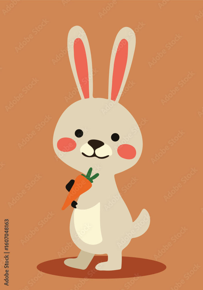 Obraz premium Cute Cartoon Rabbit Holding Carrot 
