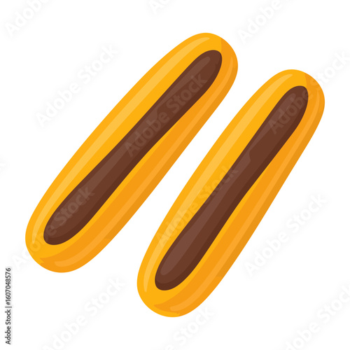 A pair of long, golden-baked churros with a delicious chocolate cream filling.