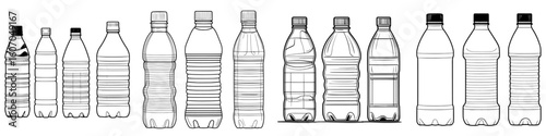 A contemporary depiction of a solitary plastic water bottle, rendered in a sketch style, with the bottle itself being a modern container