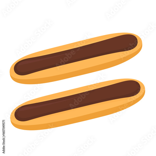 A pair of delicious French chocolate eclairs with smooth, glossy ganache topping.