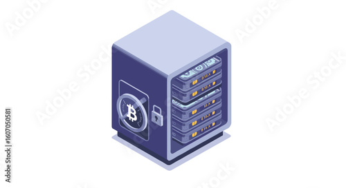 Isometric bitcoin safe with cryptocurrency storage and digital securit