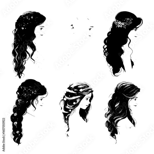 The profiles of women in this collection display an array of modern hairstyles