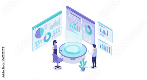 Futuristic data analysis in virtual reality dashboard