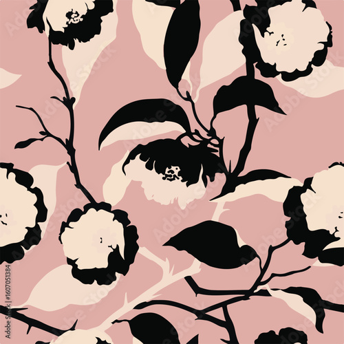 seamless floral pattern featuring large, detailed flowers with soft petals in pastel tones such as pink, cream, and white. the flowers should appear three-dimensional with intricate textures, resembli