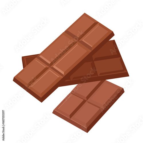 A stack of three smooth, segmented milk chocolate bar pieces in a vector illustration style.