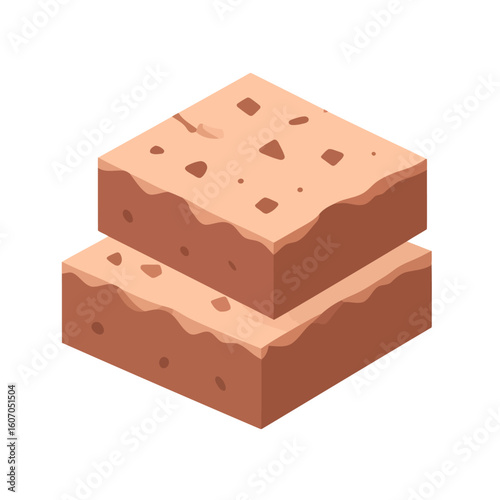 Stack of two square chocolate chip brownies in a clean, isometric vector style.