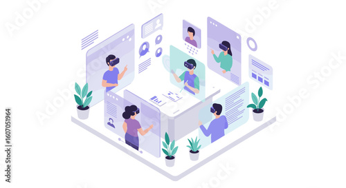 Collaborative virtual reality meeting in a modern office environment