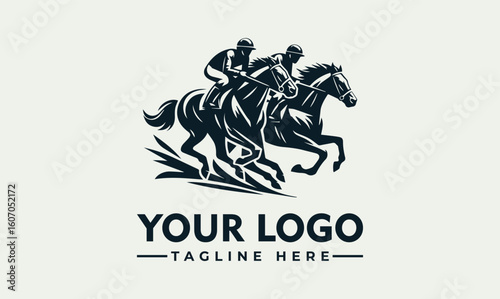 Two jockeys racing on horseback, a dynamic illustration for a logo.