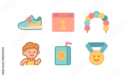 Playful lifestyle icons for active living and celebration themes