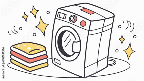 Whimsical washing machine vector illustration for laundry and household applications
