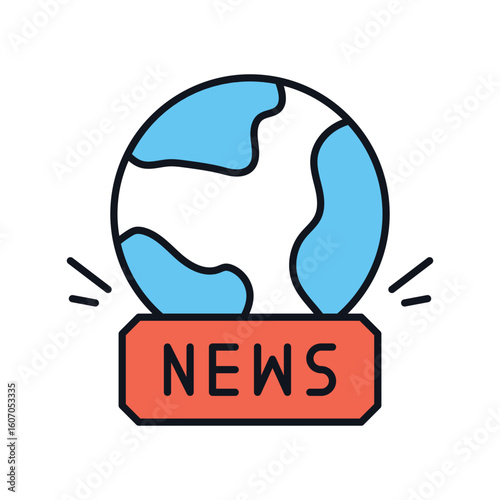 global news color line icon with white background vector stock illustration