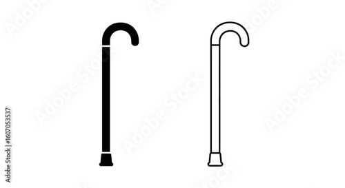 Two simple black and white illustrations of walking canes, side-by-side, showing different styles.