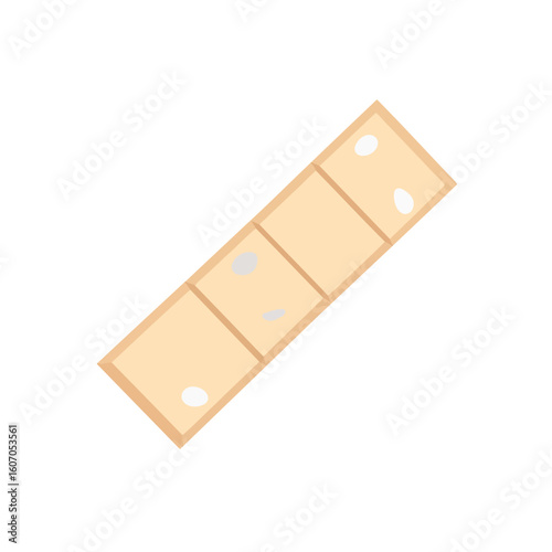 A simple flat vector illustration of a segmented white chocolate bar with four squares and light-colored inclusions.