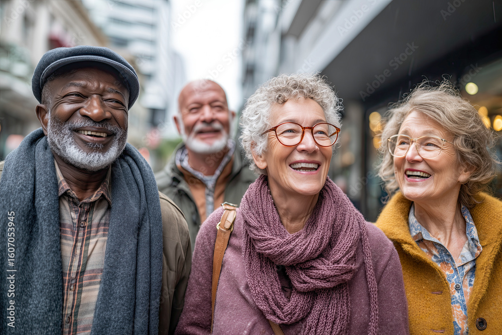 Fototapeta premium Happy group of senior people walking outdoors
