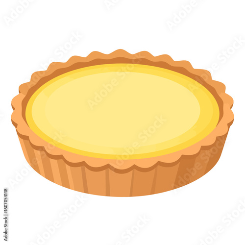 Cartoon illustration of a whole custard tart with a golden fluted pastry crust.