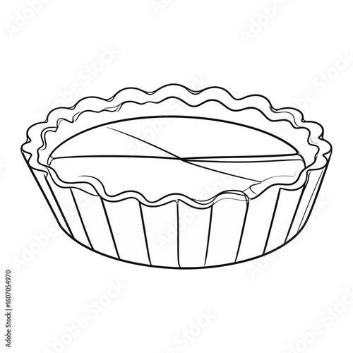Monochrome line art illustration of a whole pie with a decorative fluted crust edge.