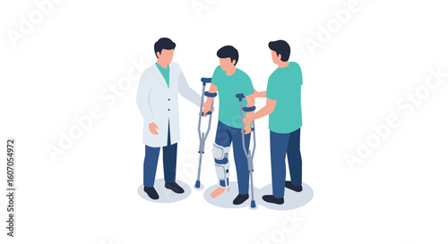 Healthcare support for injury recovery: doctor assists patient with cr