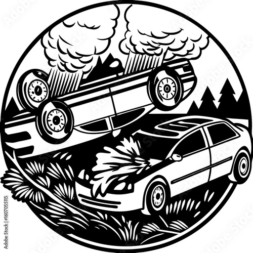 "Car Crash Icon, Accident Symbol, Collision Graphic, Vehicle Crash, Car Accident"