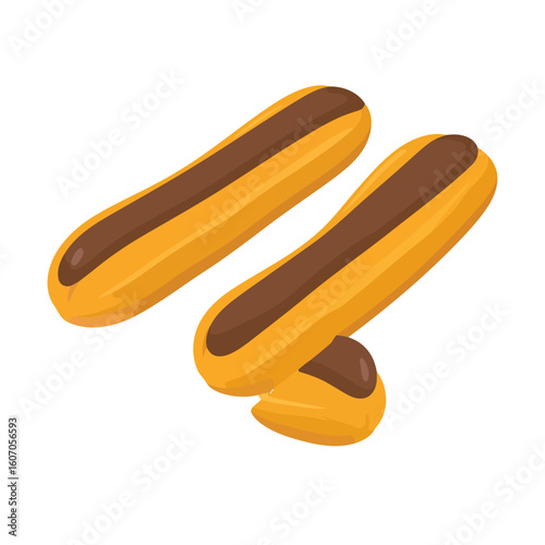 Two delicious chocolate eclairs with glossy brown icing, a classic French pastry illustration.