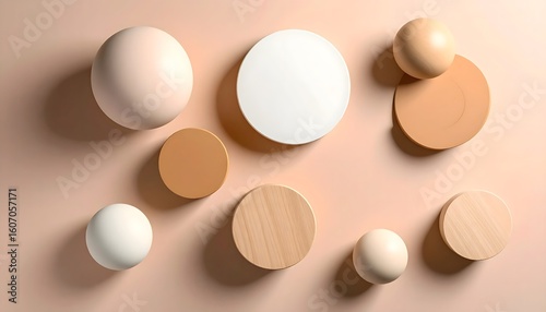 Minimalist Composition of Spheres and Discs in Soft Pastel Tones