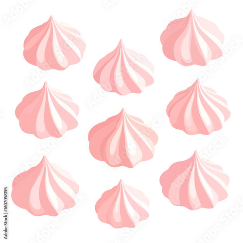 A sweet collection of delicate pink meringue kisses with elegant swirled peaks.