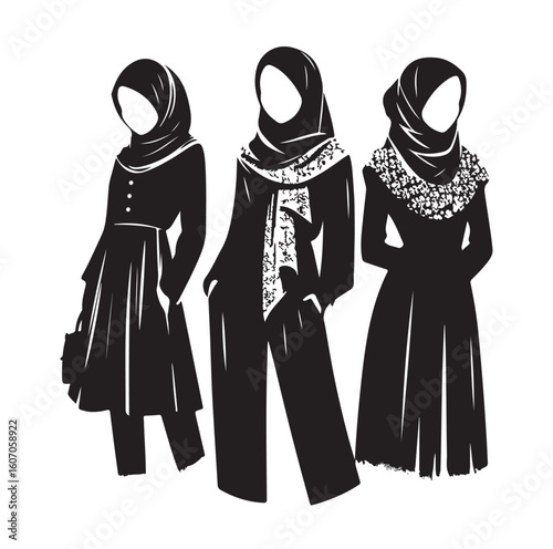hijab style standing vector silhouette design white background