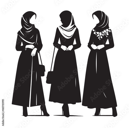 hijab style standing vector silhouette design white background