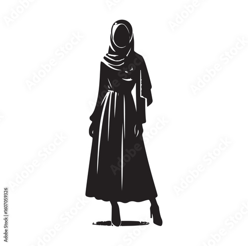 hijab style standing vector silhouette design white background