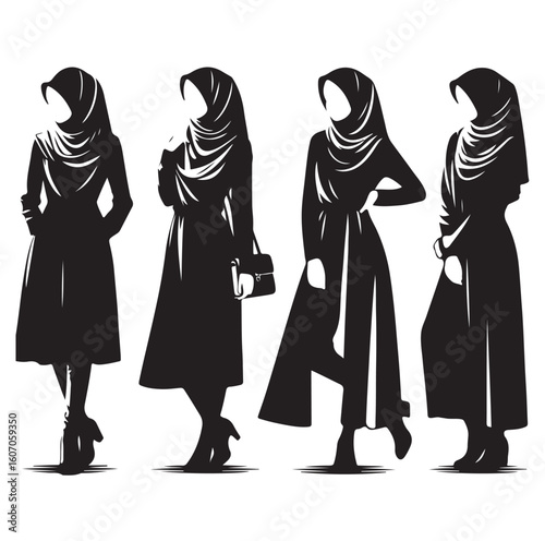 hijab style standing vector silhouette design white background
