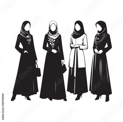 hijab style standing vector silhouette design white background