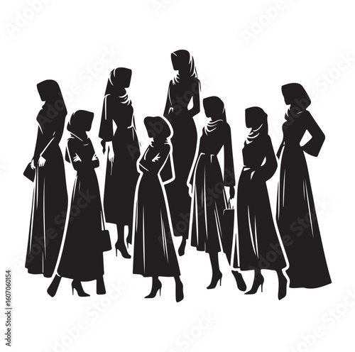 hijab style standing vector silhouette design white background