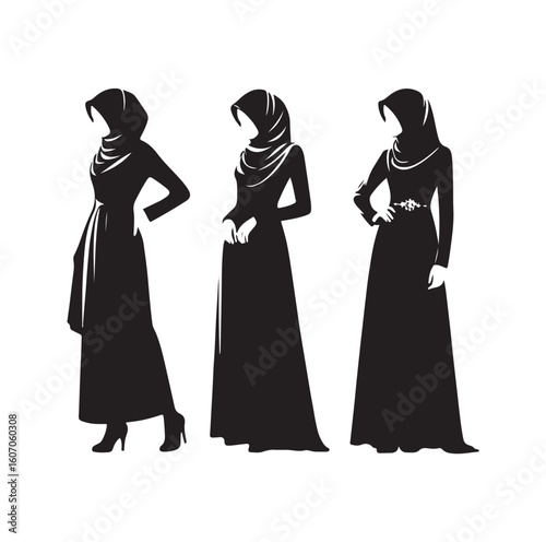 hijab style standing vector silhouette design white background