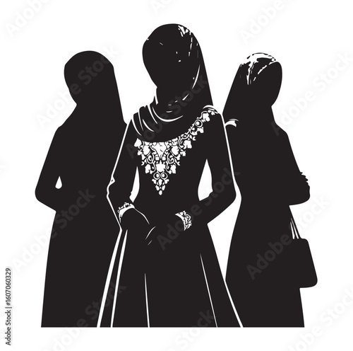 hijab style standing vector silhouette design white background