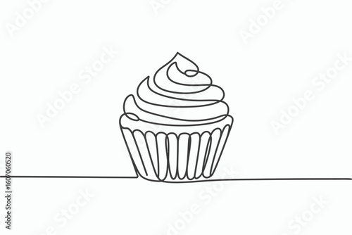 Simple line art drawing of a cupcake with swirled frosting