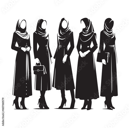 hijab style standing vector silhouette design white background