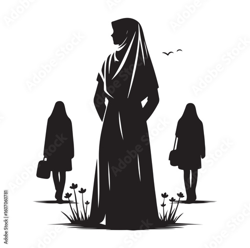 hijab style standing vector silhouette design white background