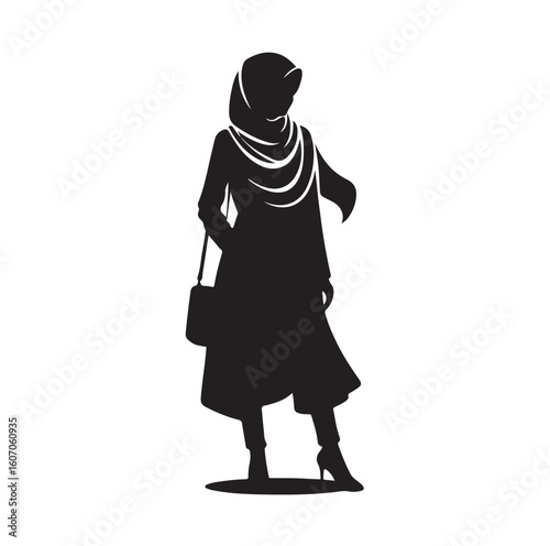 hijab style standing vector silhouette design white background