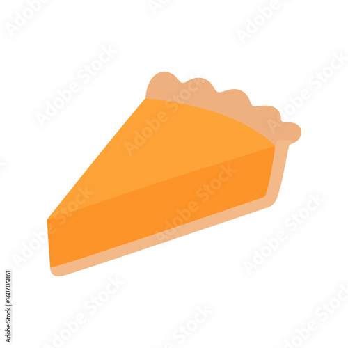 A slice of pumpkin pie with a vibrant orange filling and a fluted crust, depicted in a simple, flat vector style.