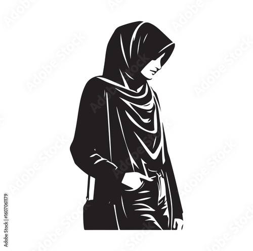 hijab style standing vector silhouette design white background