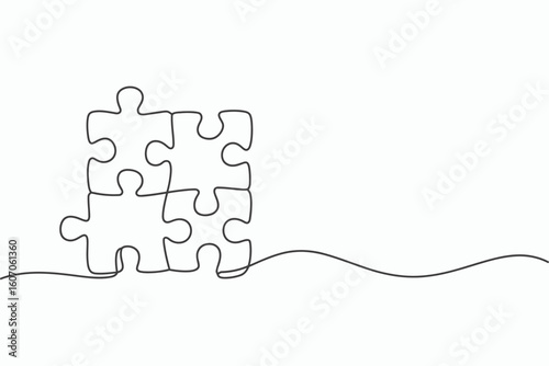 Continuous line drawing of interlocking puzzle pieces