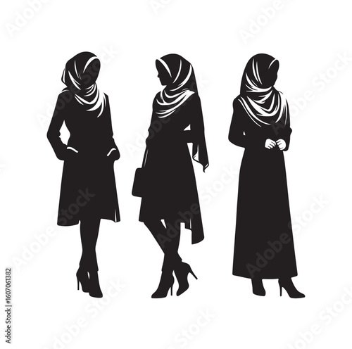 hijab style standing vector silhouette design white background