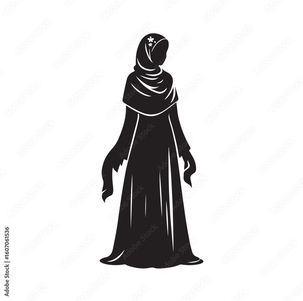 Fototapeta premium hijab style standing vector silhouette design white background
