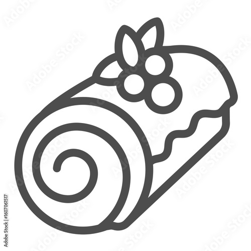 Roll bun line icon, desert sweets concept. Vector graphics. Fresh bun with poppy seeds in glaze and berries sign on white background, outline style icon for mobile or web design.