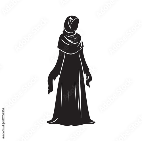 hijab style standing vector silhouette design white background